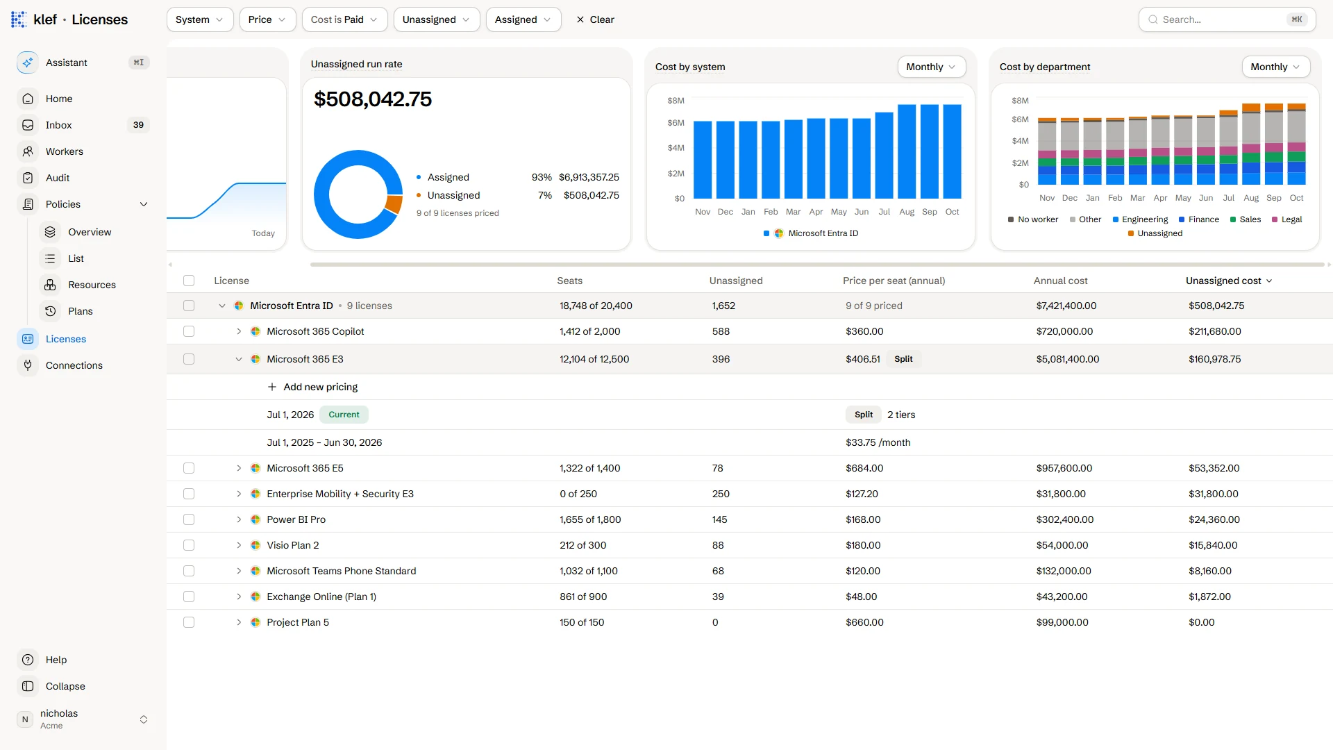 The price history for Microsoft 365 E3: the current tiered price from July 1, 2026, and the earlier $33.75 price.